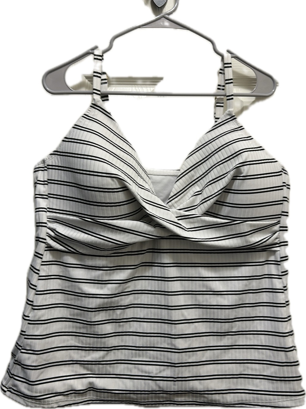 Freshwater SZ 2X Striped White & Black Crossover Tank Top - Women